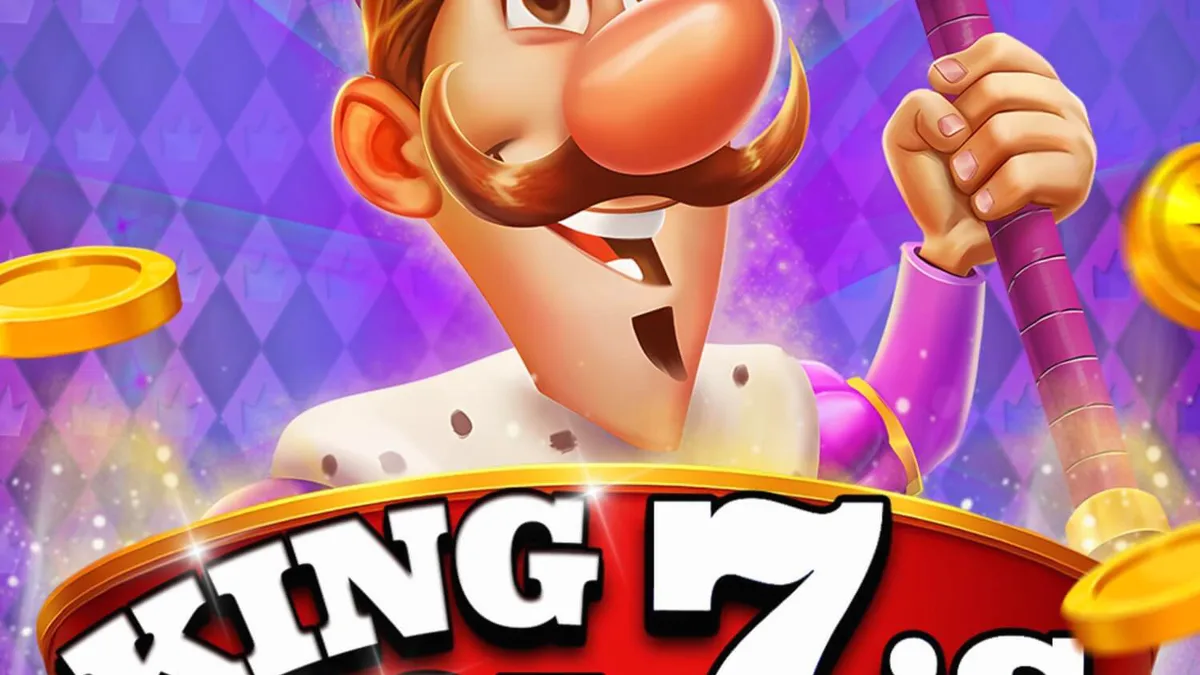 Tampilan layar permainan slot King of 7's oleh Octoplay, menunjukkan gulungan dengan simbol kerajaan dan angka 7 keberuntungan, serta mahkota di atasnya.
